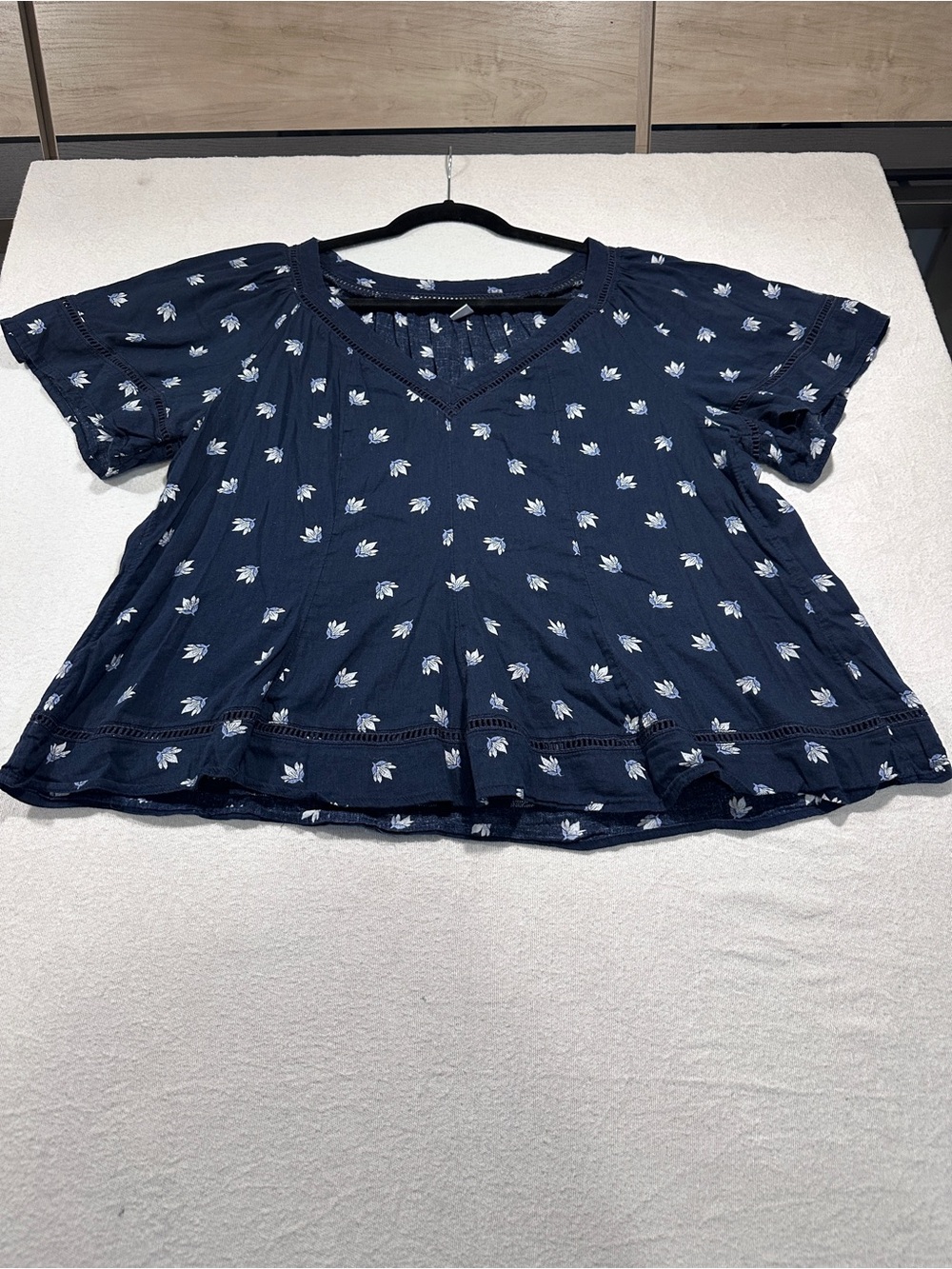 Old Navy Navy Blue Floral V-Neck Babydoll Top